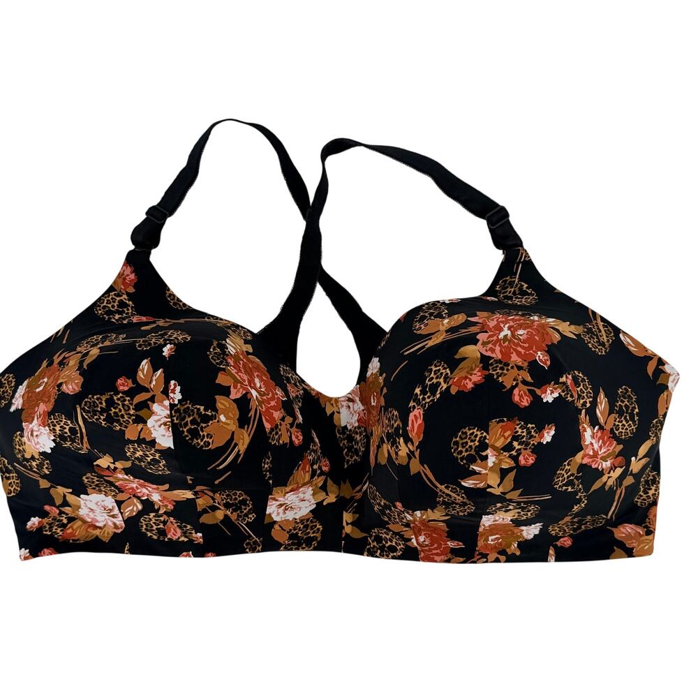 Torrid Curve 46DDD Wire-Free Lightly Lined Bra Floral Leopard Skull Black